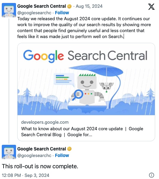 Google August 2024 rollout completed